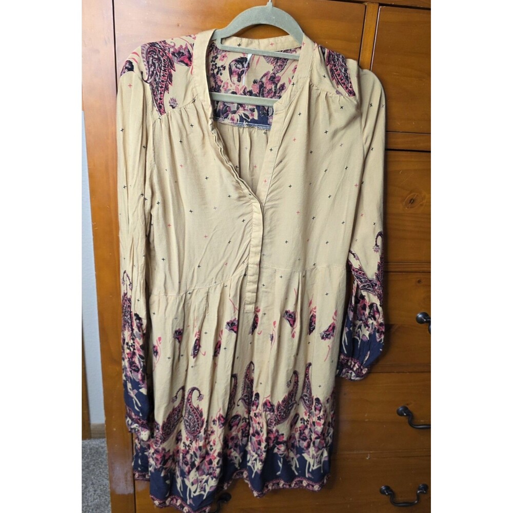 Free People Sierra Valley Shirt Dress Size Large Long Sleeve Button Front Boho